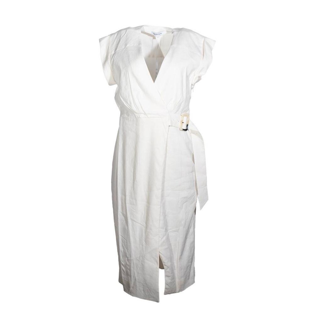 Veronica Beard Belted Linen White Side‎ Zipper Dress - Size: 16